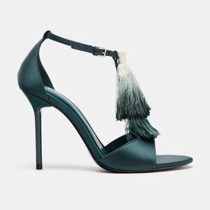 ZARA Teal Tassel Heeled Sandals 7.5 NWT